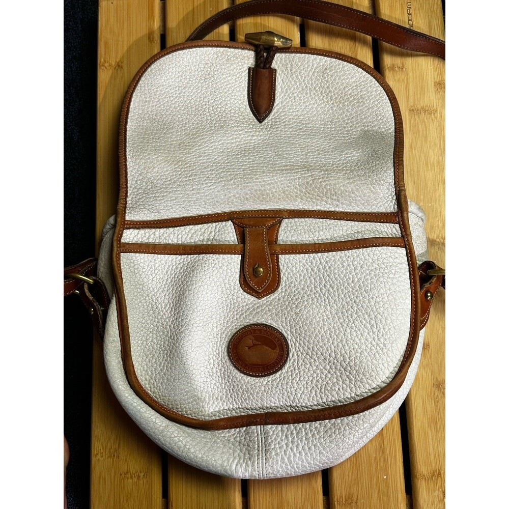Dooney & Bourke Vtg Duck Logo Black Leather Brass Flap Crossbody Shoulder Bag
